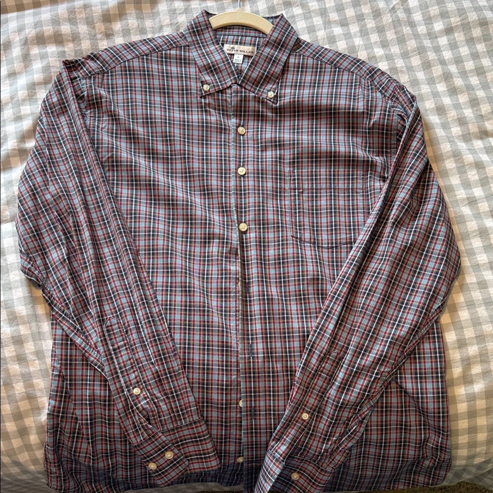 Peter Millar Red and Blue Checkered Button-Down Shirt
